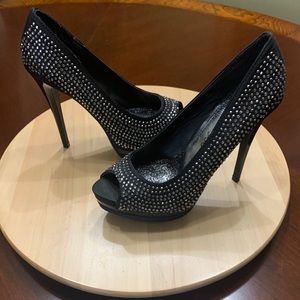 Society 86 black rhinestone peep-toe heel